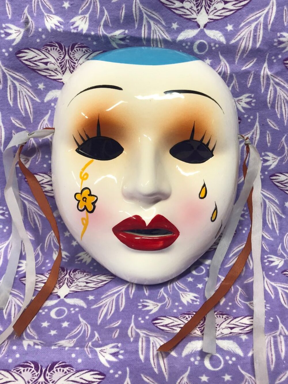 Ceramic Vintage Wall Mask w/Hand Painted Clown Motifs